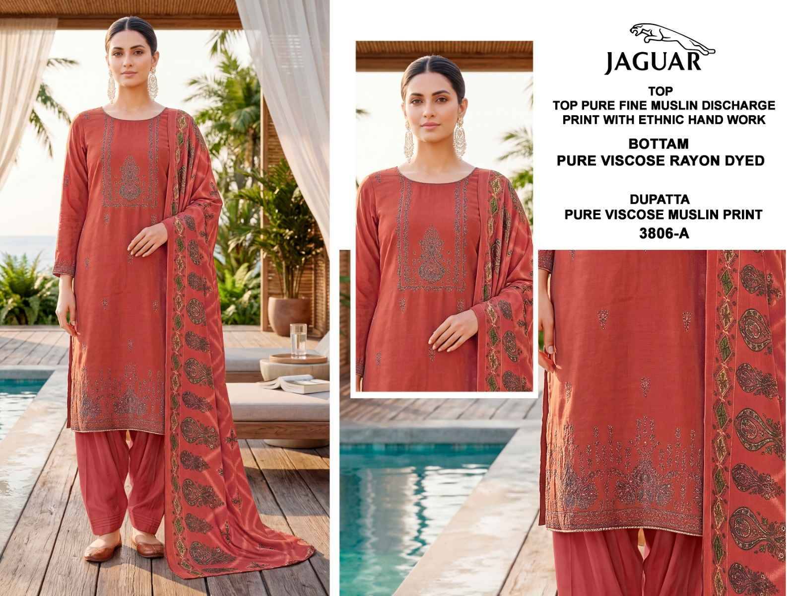 JAGUAR - 3806 Series By BIPSON PRINTS Beautiful Stylish Festive Suits Fancy Colorful Casual Wear & Ethnic Wear & Ready To Wear Pure Visocse Muslin Print With Embroidered Dresses At Wholesale Price